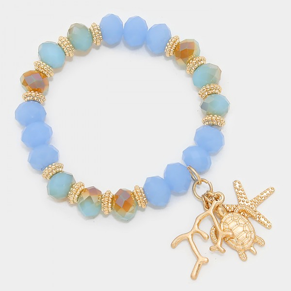 Sea Life Charm Faceted Beads Bracelet